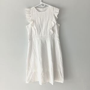 100% Cotton Sleeveless Dress Eyelet A-Line Ruffles White Midi XL Extra Large